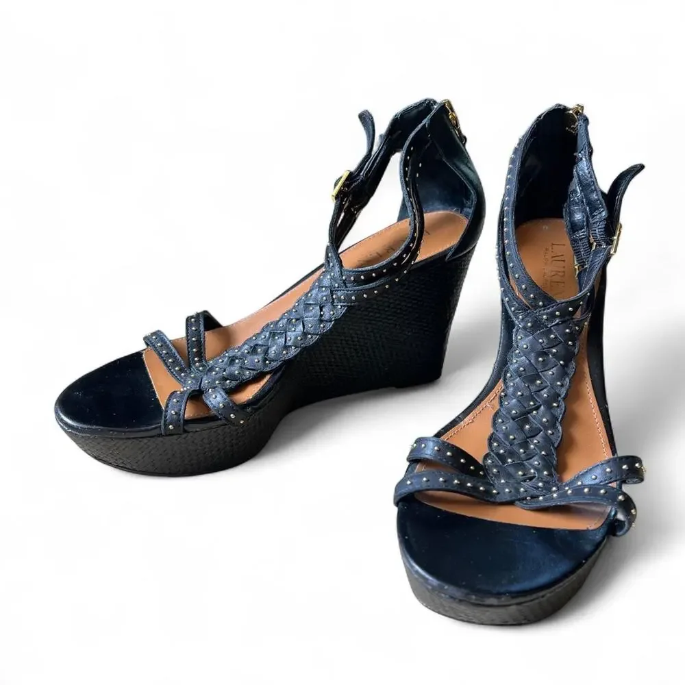 Ralph Lauren black leather wedge
